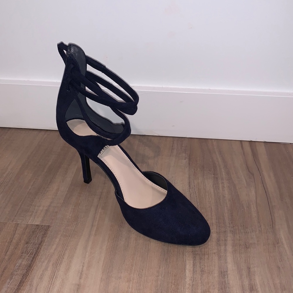Ballet style point toe ankle strap heels